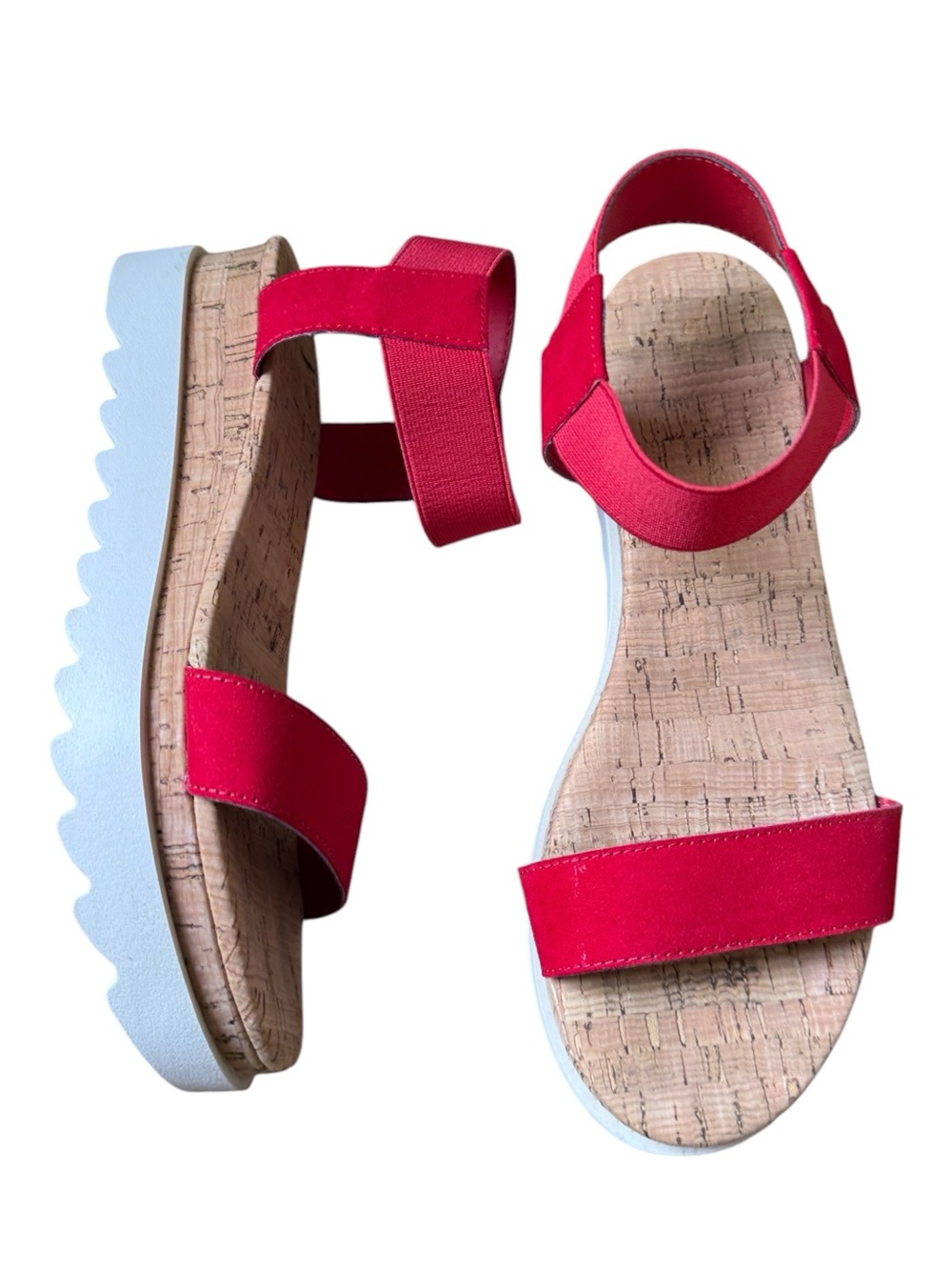 SS MELANYY Red Cork Platform Sandals Elastic Slingback Comfort Shoes 9M